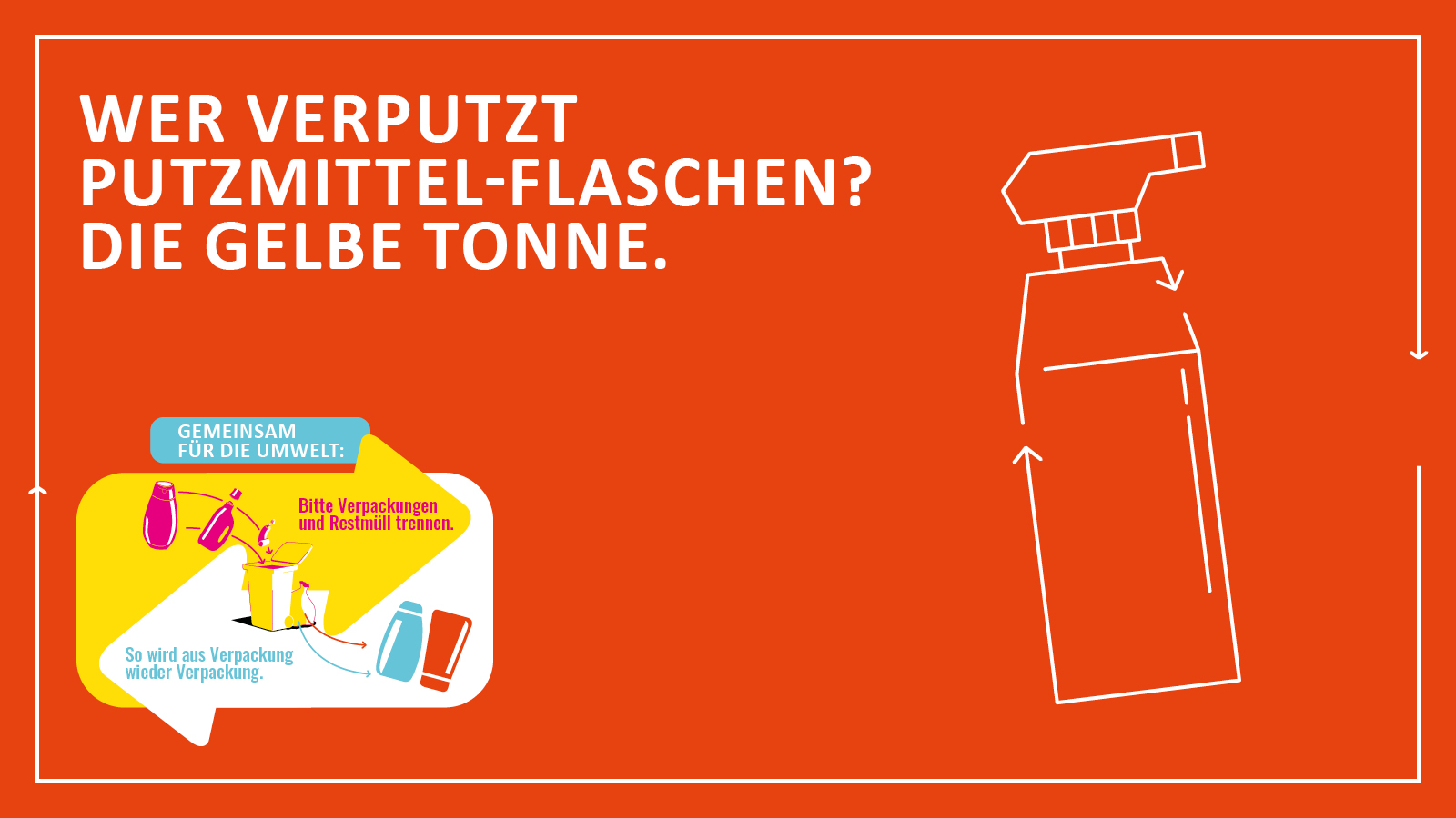 Grafikmotiv mit Slogan  für richtige Mülltrennung und stilisierte Putzmittel-Sprühflasche